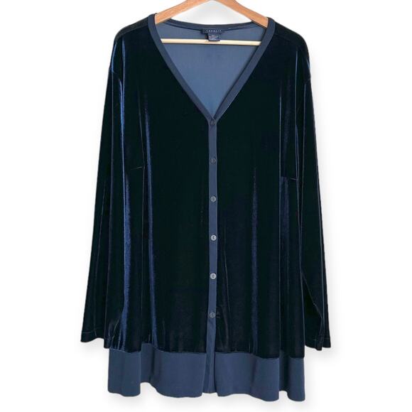 Venezia Royal Blue V Neck Stretch Velour Velvet Tunic Blouse Women's Size 22/24 - Picture 1 of 9